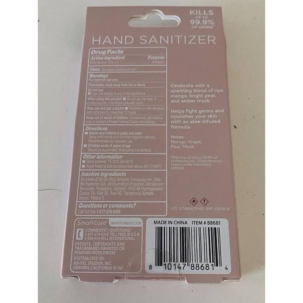 Smart Care Scented Hand Sanitizer Spray 1.35 Fl Oz Champagne Toast Hydrating NEW